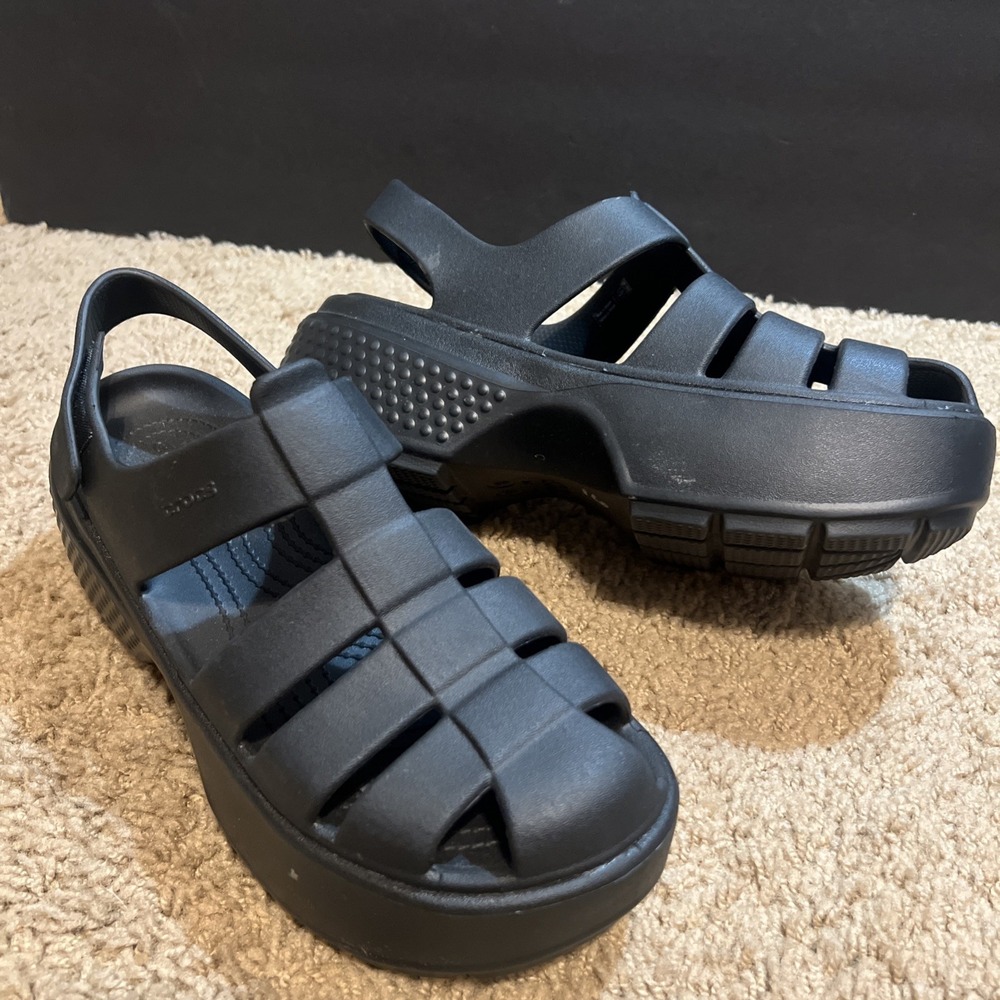 Crocs Stomp Fisherman Platform Sandals Black  Women's 10 Men's 8 Chunky - Picture 2 of 8